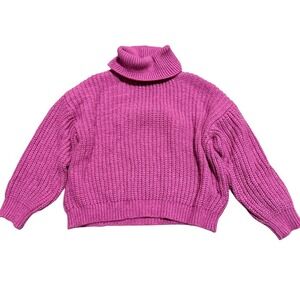 Stradivarius Sweater M Medium Fuchsia Pink Cowl TurtleNeck Chunky Knit